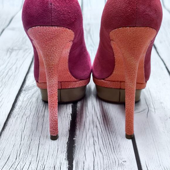 BRIAN ATWOOD Fontanne Suede Pink Orange Platform Stiletto Pumps Size  7 1/2 - Picture 6 of 12